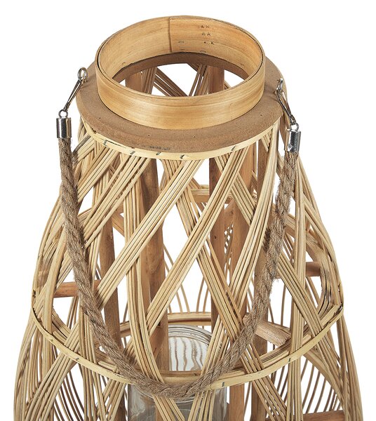 Lampáš svetlé bambusové drevo 56 cm izbový vonkajší so skleneným držiakom na sviečku škandinávsky boho