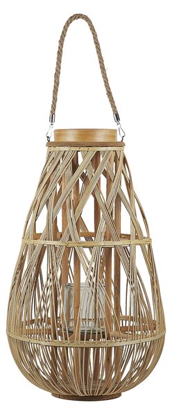 Lampáš svetlé bambusové drevo 56 cm izbový vonkajší so skleneným držiakom na sviečku škandinávsky boho
