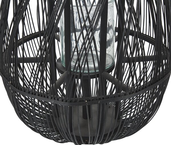 Lampáš čierny bambusové drevo 56 cm izbový vonkajší so skleneným držiakom na sviečku škandinávsky boho