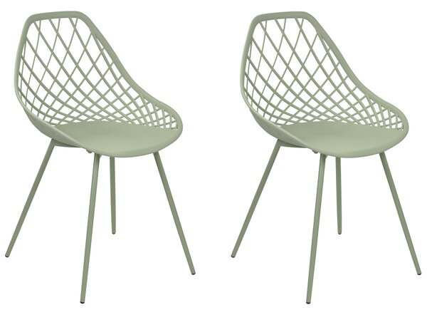 Sada 2 jedálenských stoličiek zelená syntetický materiál kovové nohy sieťované operadlo moderný škandinávsky štýl