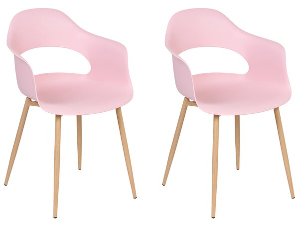 Sada 2 jedálenských stoličiek ružová syntetický materiál tenké nohy dekoratívny dizajn nábytok do jedálne