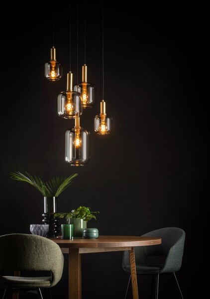 Lucide 45494/15/65 závesné stropné svietidlo Joanet 5x40W | E27 - dymovo šedá, sklo