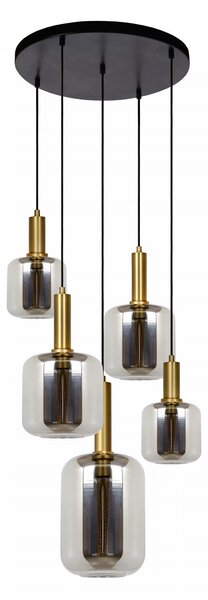 Lucide 45494/15/65 závesné stropné svietidlo Joanet 5x40W | E27 - dymovo šedá, sklo