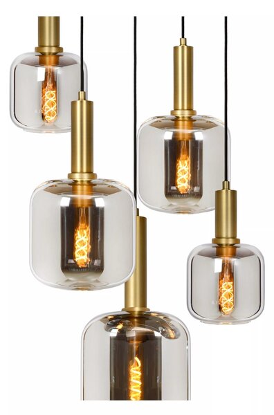 Lucide 45494/15/65 závesné stropné svietidlo Joanet 5x40W | E27 - dymovo šedá, sklo