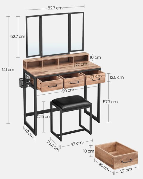 TOALETNÝ STOLÍK, čierna, farba duba, 90/40/141 cm Boxxx - Online Only drobný nábytok, Online Only