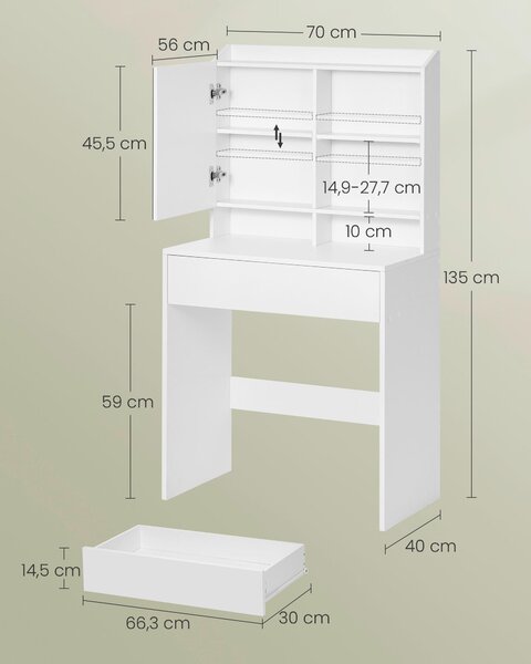 TOALETNÝ STOLÍK, biela, 70/40/136 cm Boxxx - Online Only drobný nábytok, Online Only