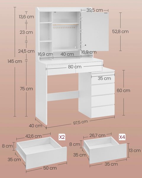 TOALETNÝ STOLÍK, biela, 97,5/40/145 cm Boxxx - Online Only drobný nábytok, Online Only