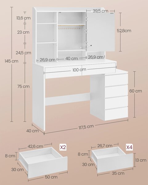 TOALETNÝ STOLÍK, biela, 117,5/40/145 cm Boxxx - Online Only drobný nábytok, Online Only