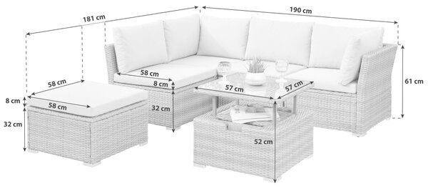 TERASOVÁ SEDACIA SÚPRAVA 3-dielne, kov, plast, sklo, textil Gardenson - Online Only záhrada, Online Only