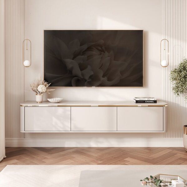ZÁVESNÝ TV STOLÍK MODENA KAŠMÍR HLADKÝ LED 165 cm