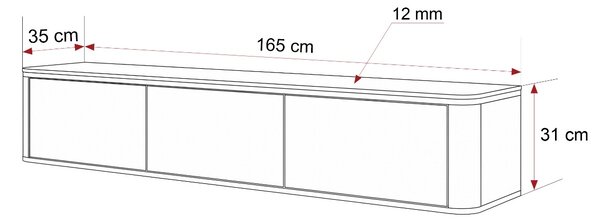 ZÁVESNÝ TV STOLÍK MODENA KAŠMÍR HLADKÝ LED 165 cm