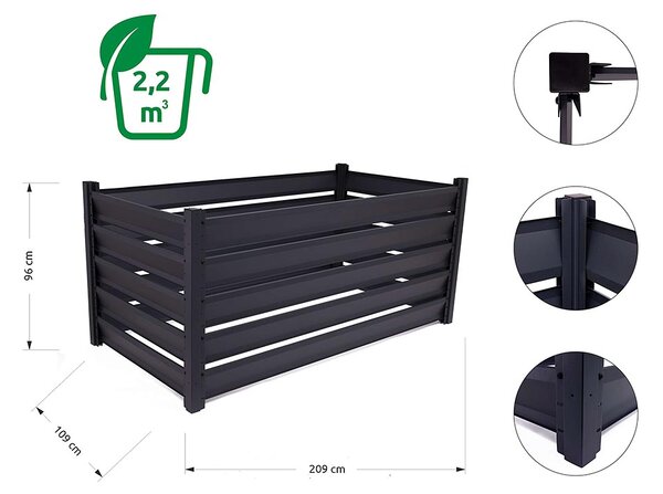 Kompostér Trestles 1100×2100×1000 mm, čierny KOMP1-9005