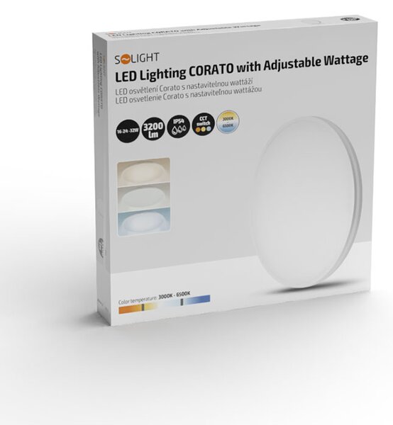 SOLIGHT LED osvetlenie CORATO, nastaviteľný príkon 16-24-32W, CCT, max. 3200lm, IP54