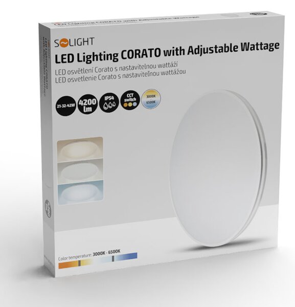 SOLIGHT LED osvetlenie CORATO, nastaviteľný príkon 21-32-42W, CCT, max. 4200lm, IP54