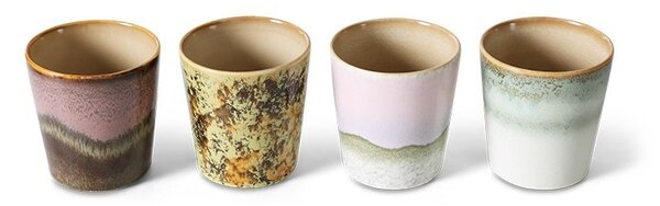 Sada 4ks kameninových hrnčekov na kávu 70s Serendipity - 7,5 * 7,5 * 8 cm / 230ml - HKLIVING