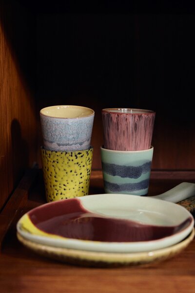 Sada 4ks kameninových hrnčekov na kávu 70s Artist - 7,5 * 7,5 * 8 cm / 230ml - HKLIVING