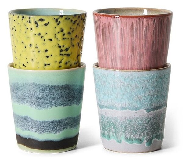 Sada 4ks kameninových hrnčekov na kávu 70s Artist - 7,5 * 7,5 * 8 cm / 230ml - HKLIVING