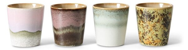 Sada 4ks kameninových hrnčekov na kávu 70s Serendipity - 7,5 * 7,5 * 8 cm / 230ml - HKLIVING