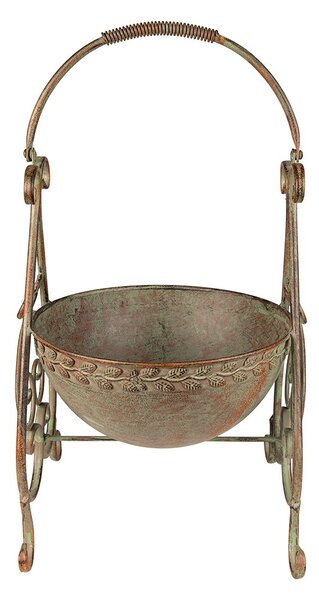 Šedo-zelený antik kovový stojan na kvety - Ø- 26*27*49 cm - Clayre & Eef