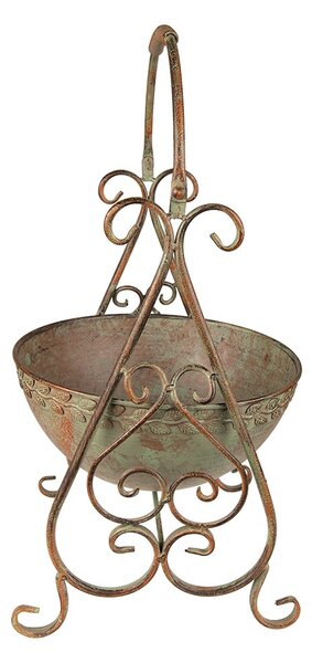 Šedo-zelený antik kovový stojan na kvety - Ø- 26*27*49 cm - Clayre & Eef