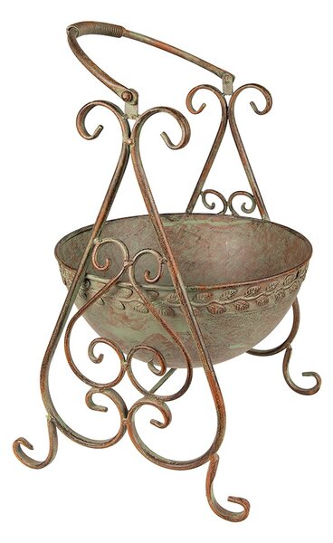 Šedo-zelený antik kovový stojan na kvety - Ø- 26*27*49 cm - Clayre & Eef