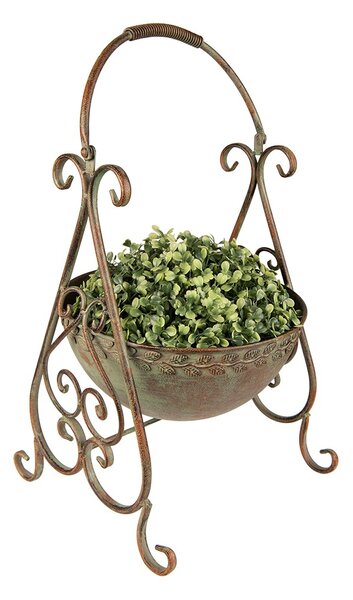 Šedo-zelený antik kovový stojan na kvety - Ø- 26*27*49 cm - Clayre & Eef